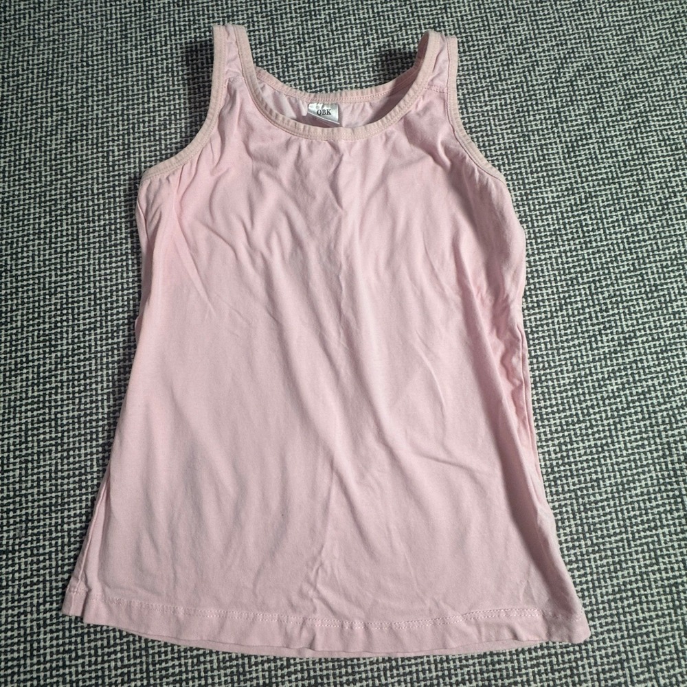 QBK Girls Pink Tank Top Built-in Shelf Bra Cotton Blend Size 14-16 Scoop Neck